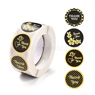 1 Inch Self-Adhesive Stickers, Roll Sticker, Flat Round with Flowers & Word Thank You, for Party Decorative Presents, Black, 2.5cm, 500pcs/roll(X-DIY-P037-J01)