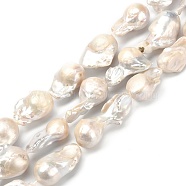 Natural Baroque Pearl Keshi Pearl Beads Strands, Cultured Freshwater Pearl, Teardrop, Bisque, 15~40x15~30x15mm, Hole: 0.6mm, about 11~13pcs/Strand, 14.96 inch(38cm)(PEAR-Q015-017)