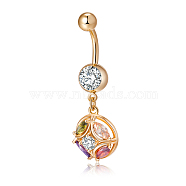 Piercing Jewelry, Brass Cubic Zirconia Navel Ring, Belly Rings, with Surgical Stainless Steel Bar, Cadmium Free & Lead Free, Real 18K Gold Plated, Round, Colorful, 40x12mm, Bar: 15 Gauge(1.5mm), Bar Length: 3/8"(10mm)(AJEW-EE0003-30A)