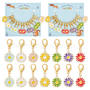 Daisy Stitch Markers, Alloy Enamel Crochet Lobster Clasp Charms, Locking Stitch Marker with Wine Glass Charm Ring, Mixed Color, 3.5cm, 7 colors, 2pcs/color, 14pcs/set(HJEW-AB00245)