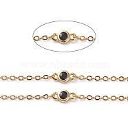 Brass Cable Chains, Soldered, Flat Oval, with Black Glass Rhinestone and Spool, Long-Lasting Plated, Real 18K Gold Plated, 4x8x2mm, about 16.4 Feet(5m)/roll(CHC-G005-09G)