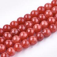 Natural Dyed Yellow Jade Gemstone Bead Strands, Round, Indian Red, 6mm, Hole: 1mm, about 66pcs/strand, 15.7 inch(G-R271-6mm-YXS16)