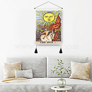 Tarot Pattern Polycotton Wall Hanging Tapestry, Vertical Tapestry, with Wood Rod & Iron Traceless Nail & Cord, for Home Decoration, Rectangle, The Sun XIX, 500x350mm(WICR-PW0001-29C)