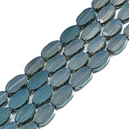 Painted Transparent Glass Beads Strands, Oval, Steel Blue, 10x6x3mm, Hole: 1mm, about 54~60Pcs/strand, 20.47~23.62''(52~60cm)(GLAA-E033-06C-08)