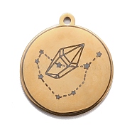 304 Stainless Steel Pendants, Flat Round with Star & Diamond, Golden, 28x25x1.4mm, Hole: 2mm(STAS-C032-02G)