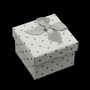 Polka Dot Cardboard Ring Boxes, with Sponge and Ribbon Bowknot, Square, White, 50x50x36mm(CON-D002)