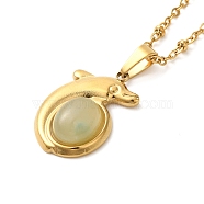 304 Stainless Steel Pave Natural Stone Pendant Necklaces for Women, Golden, Dolphin, 15.55 inch(39.5cm), pendant: 22.5x15.5x5.5mm.(NJEW-U009-03G-04)