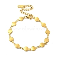 Flat Round 304 Stainless Steel Link Chains Bracelets for Women, Golden, 8-5/8 inch(22cm)(BJEW-B059-01G-04)