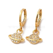 Rack Plating Brass Micro Pave Cubic Zirconia Leverback Earrings, Long-Lasting Plated Planet Dangle Earring for Women, Cadmium Free & Lead Free, Real 18K Gold Plated, 24mm, Pin: 1mm(EJEW-P221-35G)