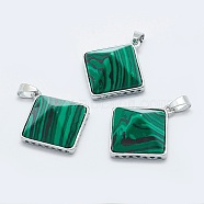 Synthetic Malachite Pendants, with Brass Findings, Pyramid, Platinum, 32x28.5x14mm, Hole: 6x3mm(G-O163-F06)