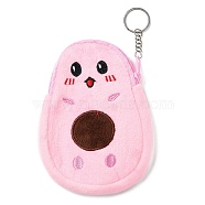 Cartoon Style Avocado Fluffy Cloth Wallets, Change Purse with Zipper & Keychain, for Women, Pink, 17.5cm(AJEW-I066-01A)