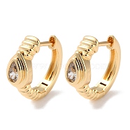 Teardrop Brass Micro Pave Cubic Zirconia Hoop Earrings for Women, Real 18K Gold Plated, 15.5x6.5mm(EJEW-B056-04G)