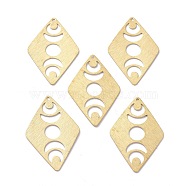 Brass Pendant, Rhombus with Moon Phase, Hollow, Raw(Unplated), 40x26x0.5mm, Hole: 1.2mm(KK-I010-06C)