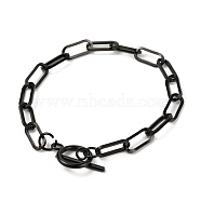 Unisex 304 Stainless Steel Paperclip Chain Bracelets, with Toggle Clasps, Electrophoresis Black, 8-1/8 inch(20.5cm)(BJEW-H541-03A-EB)