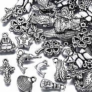 CCB Plastic Beads, for DIY Jewelry Making, Girl & Owl & Clover & Cross & Moneybag & Shell & Fish & Butterfly, Antique Silver, 7~29x11~18x2~7mm, Hole: 1.4~3mm(CCB-N003-99AS)