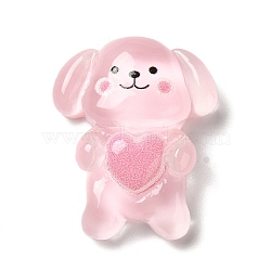 Translucent Resin Decoden Cabochons, Cartoon Dog with Heart, Pink, 25x21x9mm(RESI-M039-04H)