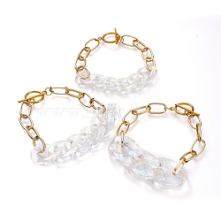 (Jewelry Parties Factory Sale)Chain Bracelets Sets, with Transparent Acrylic Linking Rings, Aluminium Paperclip Chains and Alloy Toggle Clasps, Light Gold, 7-1/2 inch~8-1/8 inch(19~20.5cm), 3pcs/set(BJEW-JB05164)