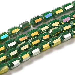 Electroplate Glass Beads Strands, Faceted, AB Color, Column, Dark Green, 4x5~6mm, Hole: 1mm, about 80pcs/strand, 18.11''(46cm)(EGLA-D031-01E)