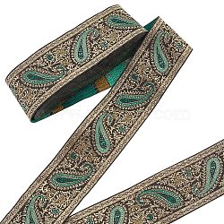 Ethnic Embroidery Polyester Flat Ribbons, Jacquard Ribbon, Floral Pattern, Green, 2 inch(50mm), about 9.84 Yards(9m)/Bundle(OCOR-WH0060-39B)