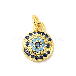 Real 18K Gold Plated Rack Plating Brass Micro Pave Cubic Zirconia Pendants Charms, Long-Lasting Plated, Lead Free & Cadmium Free, Evil Eye, 10x8x3mm, Hole: 3mm(KK-S396-01F)