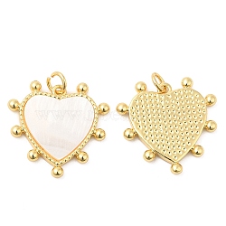 Rack Plating Brass Pendants with Shell, Heart Charms, Long-Lasting Plated, Lead Free & Cadmium Free, Real 18K Gold Plated, 22.5x23.5x2.5mm, Hole: 3.5mm(KK-K343-04G)