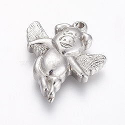 304 Stainless Steel Pendants, Pig, Stainless Steel Color, 23x20~20.2x4.3~4.4mm, Hole: 1.6mm(STAS-I105-53P)