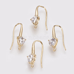 Brass Cubic Zirconia Earring Hooks, with Horizontal Loop, Real 18K Gold Plated, 22x13mm, Hole: 2mm, Pin: 1mm(X-KK-R037-191G)