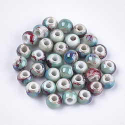 Handmade Porcelain Beads, Fancy Antique Glazed Porcelain, Round, Colorful, 6~7x5.5~6mm, Hole: 2~2.5mm(X-PORC-S498-19B-09)