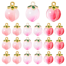 36Pcs 3 Colors Glass Pendants, with Alloy Loops, Peach Charms, Mixed Color, 17x11.5x10.5mm, Hole: 1.5mm, 12pcs/color(GLAA-GA0001-95)