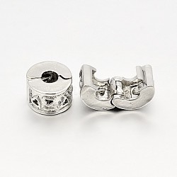 Carved Heart Column Brass European Clasp Beads, Nickel Free, Platinum, 10x7mm, Hole: 3mm(KK-N0061-07P-NF)
