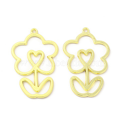 Rack Plating Alloy Pendants, Cadmium Free & Nickel Free & Lead Free, Flower Charms, Light Gold, 39x25x1.8mm, Hole: 1.6mm(FIND-C018-32LG)