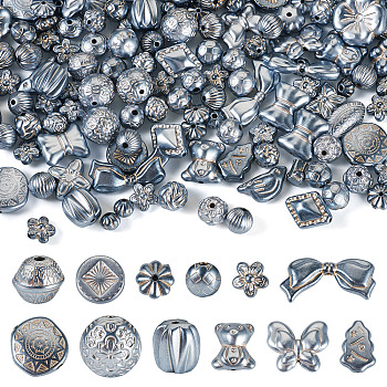 100G Pearlized Opaque Acrylic Beads, Mixed Shapes, Light Steel Blue, 6~26x6~18x3.5~14.5mm, Hole: 1.6~3mm