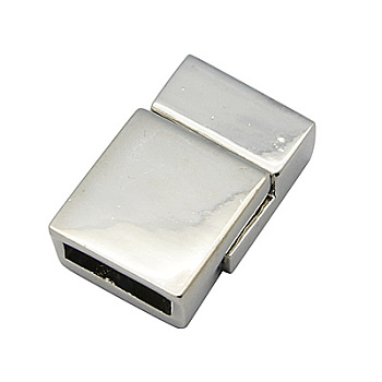Alloy Magnetic Clasps with Glue-in Ends, Rectangle, Platinum, 13x20x6.5mm, Hole: 3x10mm