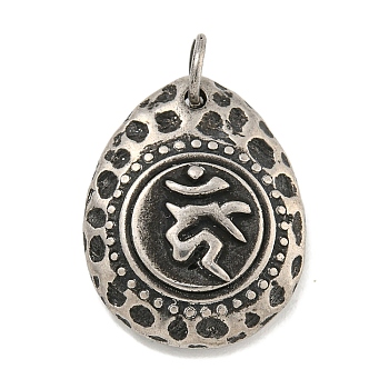 316 Surgical Stainless Steel Pendants, with Jump Ring, Teardrop with Rune Charm, Antique Silver, 24x18.5x5mm, Hole: 4.5mm