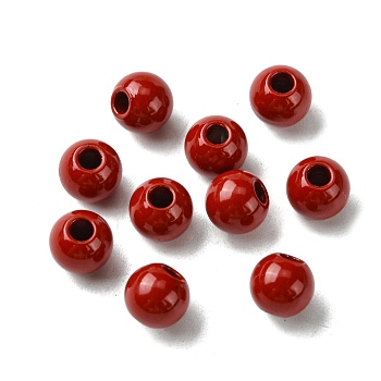 Spray Painted 202 Stainless Steel Beads, Round, FireBrick, 6x5mm, Hole: 2mm