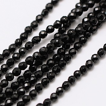 Natural Black Onyx Beads Strands, Faceted Round, 2mm, Hole: 0.8mm, about 190pcs/strand, 15 inch