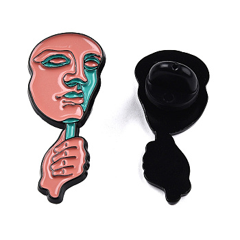 Hand with Mask Enamel Pin, Electrophoresis Black Plated Alloy Badge for Backpack Clothes, Nickel Free & Lead Free, Salmon, 35.5x15mm, Pin: 1.2mm