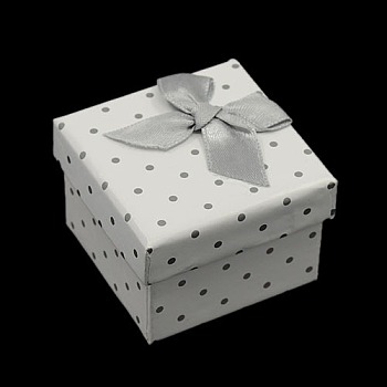 Polka Dot Cardboard Ring Boxes, with Sponge and Ribbon Bowknot, Square, White, 50x50x36mm