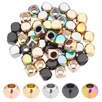 50Pcs 5 Colors Ion Plating(IP) 304 Stainless Steel Beads, Cube, Mixed Color, 5x5x5mm, Hole: 3mm, 10pcs/color