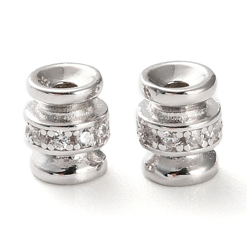 925 Sterling Silver Beadss, Cubic Zirconia Spacer Beads, Column, Real Platinum Plated, 5.5x4.5mm, Hole: 1.2mm