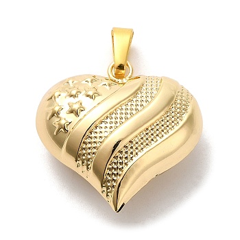 Brass Pendants, Long-Lasting Plated, Lead Free & Cadmium Free, Heart with Star Charm, Real 18K Gold Plated, 25x25x12mm, Hole: 8x5mm