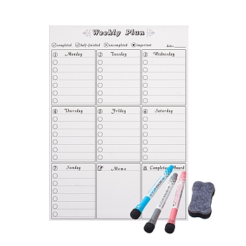 Magnetic Dry Erase Weekly Calendar for Fridge, with Fine Tip Markers and Large Eraser with Magnets, Monthly Whiteboard, Black, 42x29.8x0.05cm
