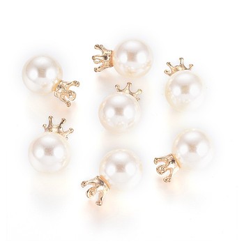 Golden Plated Alloy Pendants, with Acrylic Imitation Pearl, Crown, White, 18x12mm, Hole: 1.4mm