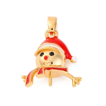 Brass Pendan Bails, with Enamel, Snowman, Real 18K Gold Plated, 19x17x9.5mm, Hole: 4x2.5mm