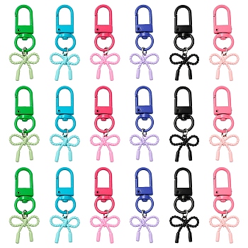6Pcs Spray Plating Alloy Bowknot Pendant Decorations, with Alloy Swivel Clasps, Mixed Color, 54mm