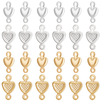 BENECREAT 40Pcs 4 Sytles Brass Connector Charms, Heart Links, Mixed Color, 8.5~10x4.5~5.5x1.5~2mm, Hole: 1mm, 10pcs/style