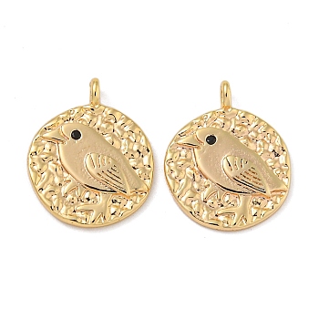Brass Pendants, Cadmium Free & Nickel Free & Lead Free, Flat Round with Bird, Real 18K Gold Plated, 14x11.5x1.8mm, Hole: 1.4mm