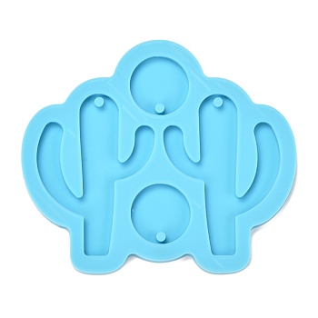 DIY Pendant Silicone Molds, for Earring Makings, Resin Casting Molds, Clay Craft Mold Tools, Cactus, Blue, 89x102x5mm, Hole: 3mm