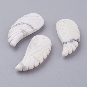 Natural Howlite Pendants, Wing, 34~35x16~18x6.5~7.5mm, Hole: 1mm