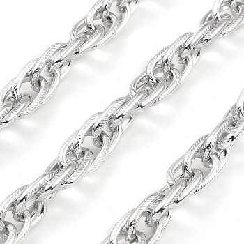 Aluminium Rope Chains, Unwelded, with Spool, Platinum, 16x10x2.5mm, about 16.40 Feet(5m)/Roll